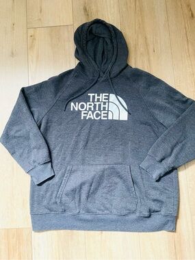 The North Face, Charcoal Pullover Hoodie with White Logo, Women XXL
